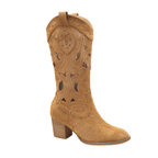 Adèle – Santiags blanches ajourées cuir, détails cloutés