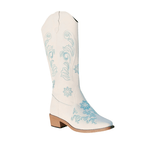 Alba – Santiags hautes brodées florales en cuir lisse