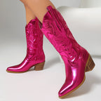 Alma – Santiags hautes métalliques en cuir effet miroir