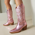 Alma – Santiags hautes métalliques en cuir effet miroir