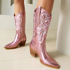 Alma – Santiags hautes métalliques en cuir effet miroir