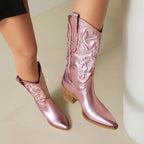 Alma – Santiags hautes métalliques en cuir effet miroir