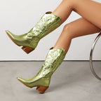 Alma – Santiags hautes métalliques en cuir effet miroir