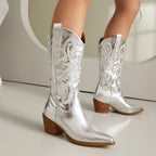 Alma – Santiags hautes métalliques en cuir effet miroir