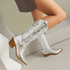 Alma – Santiags hautes métalliques en cuir effet miroir