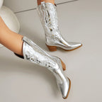 Alma – Santiags hautes métalliques en cuir effet miroir