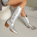 Alma – Santiags hautes métalliques en cuir effet miroir