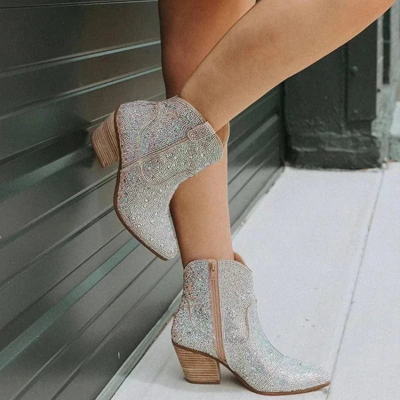 Althéa – Santiags basses scintillantes en tissu pailleté argenté