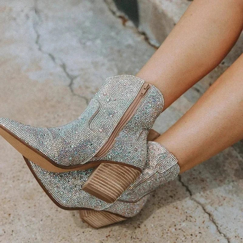 Althéa – Santiags basses scintillantes en tissu pailleté argenté