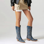 Alyssa – Santiags bleu profond brodée en cuir