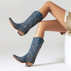 Alyssa – Santiags bleu profond brodée en cuir