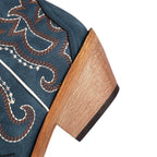 Alyssa – Santiags bleu profond brodée en cuir