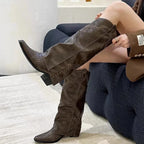 Anaëlle – Santiags hautes sans lacets en cuir lisse, ornées de surpiqûres