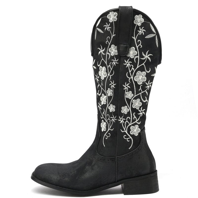 Apolline – Santiags mi-mollet brodées en cuir suédé