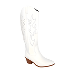 Athéna – Santiags blanches hautes brodées en cuir lisse