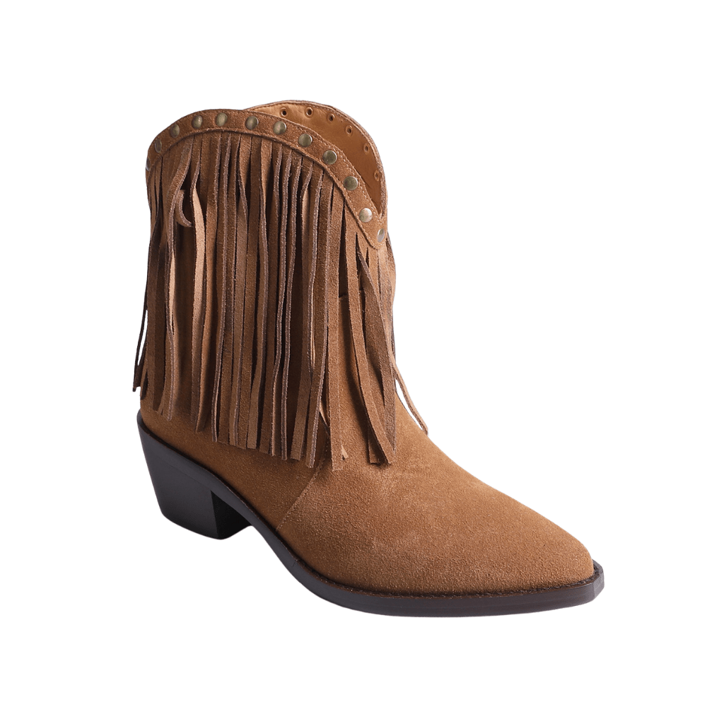 Aurore – Santiags à franges et clous en cuir suédé