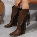 Carlita – Santiags hautes à franges et étoiles brodées en cuir lisse