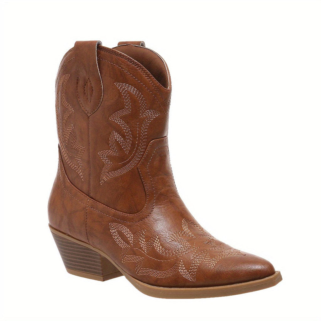 Clara – Santiags courtes brodées cuir