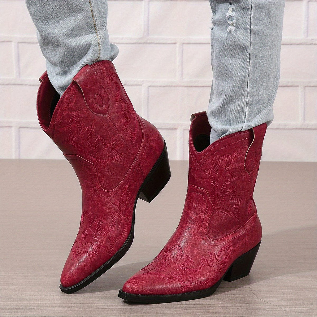 Clara – Santiags courtes brodées cuir