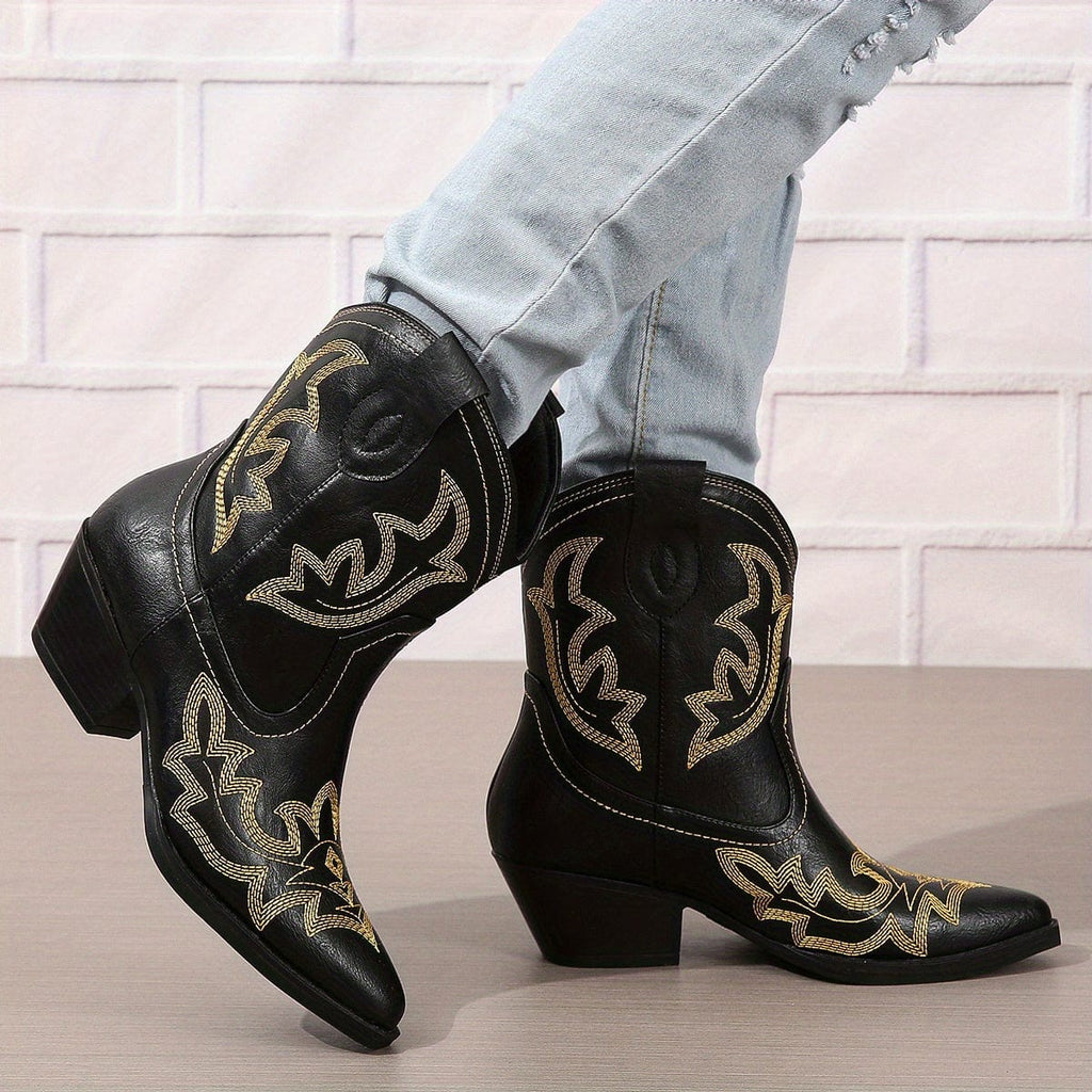 Clara – Santiags courtes brodées cuir