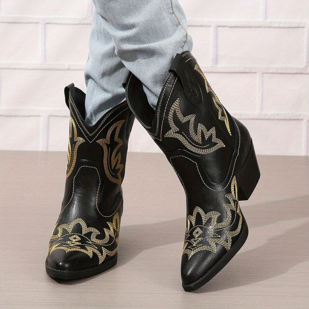 Clara – Santiags courtes brodées cuir