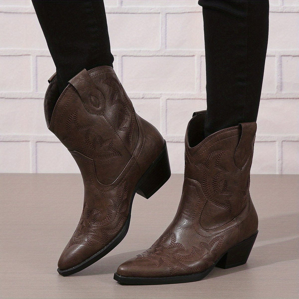 Clara – Santiags courtes brodées cuir