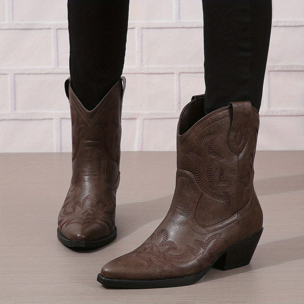 Clara – Santiags courtes brodées cuir