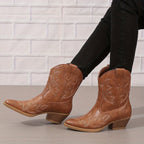 Clara – Santiags courtes brodées cuir