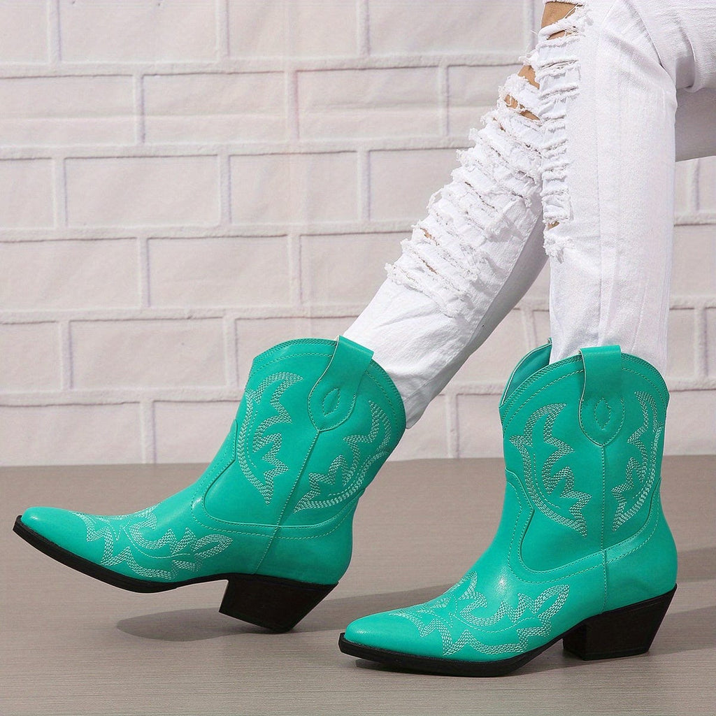 Clara – Santiags courtes brodées cuir