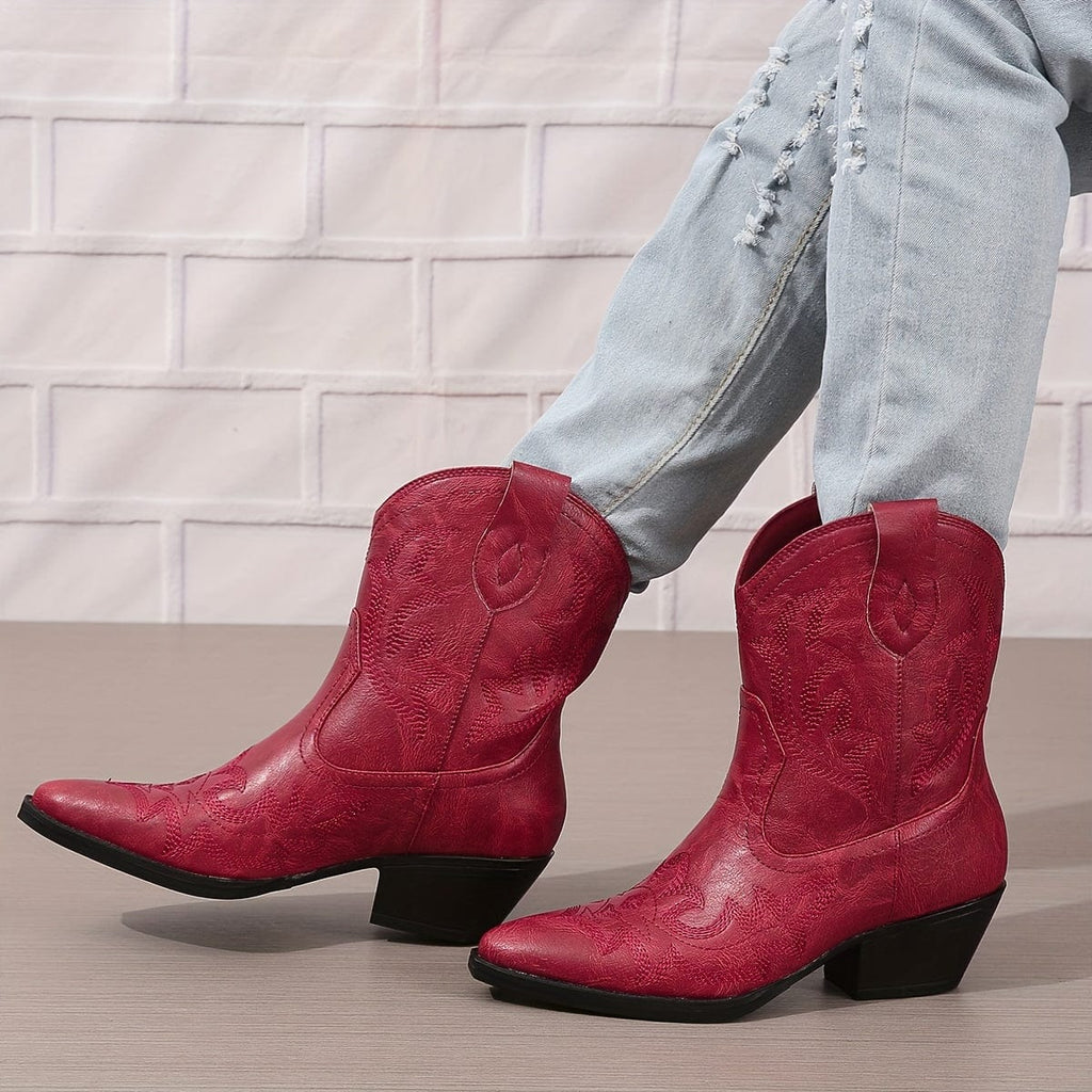 Clara – Santiags courtes brodées cuir