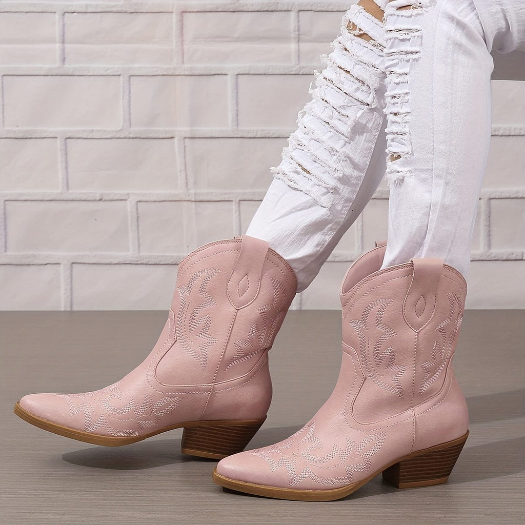 Clara – Santiags courtes brodées cuir