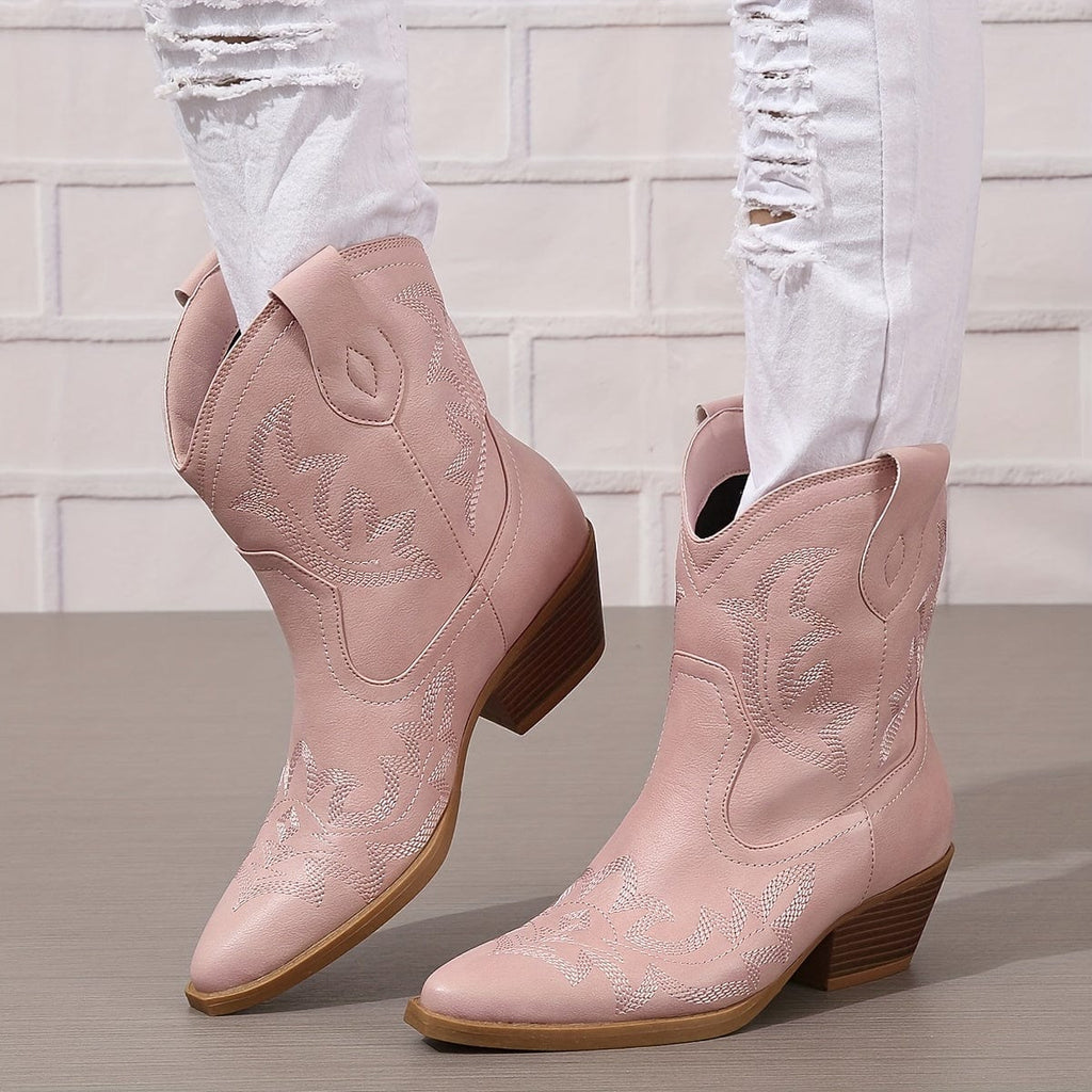 Clara – Santiags courtes brodées cuir