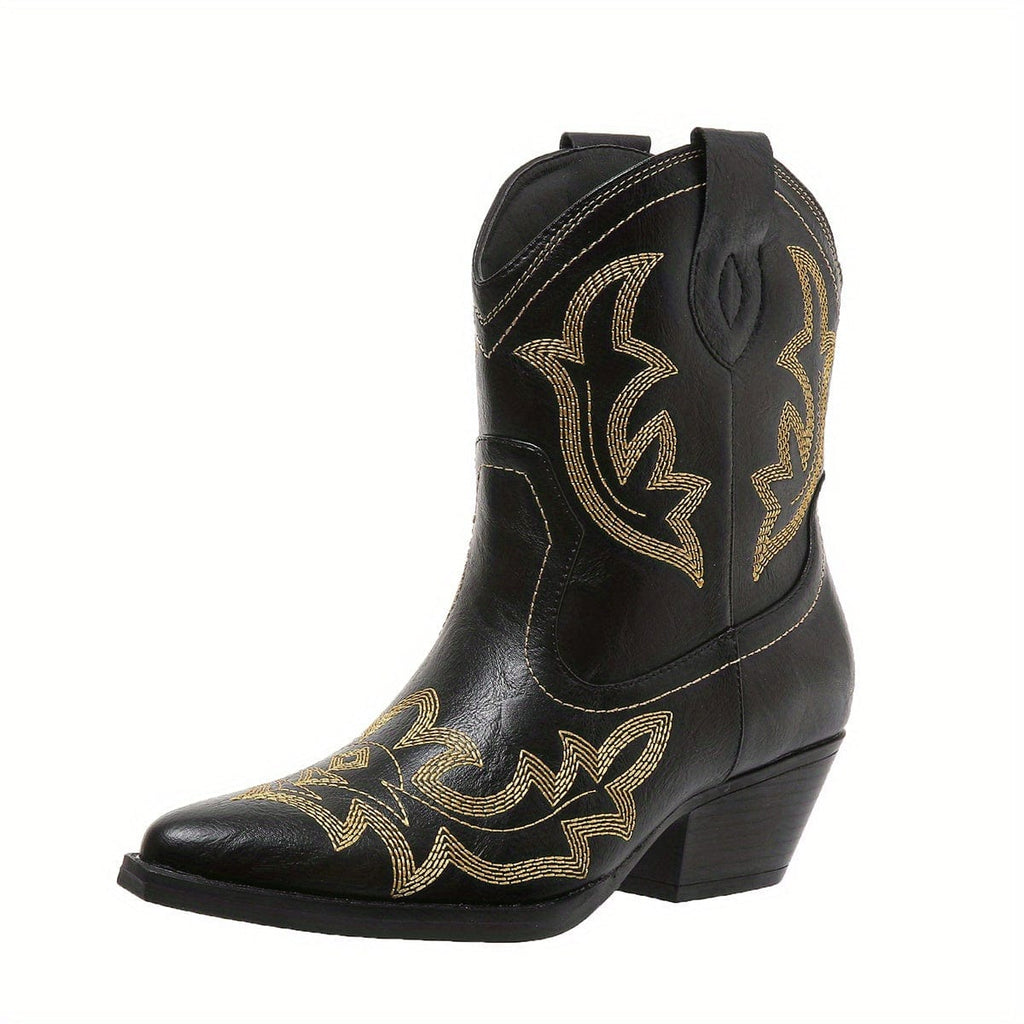 Clara – Santiags courtes brodées cuir