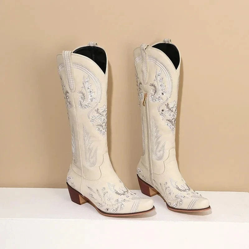 Clarisse – Santiags hautes brodées en cuir