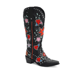 Diane – Santiags hautes brodées à motifs cœurs et étoiles en cuir