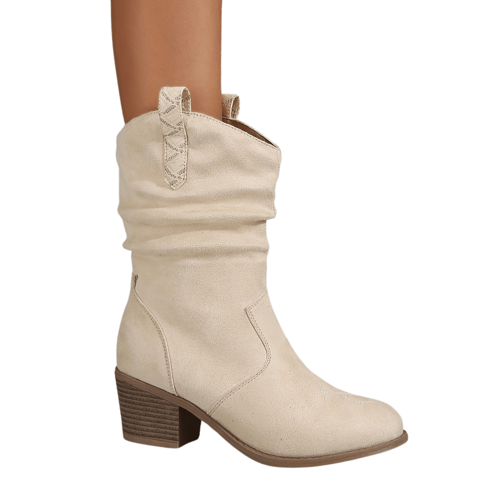 Élina – Santiags à tige plissée en cuir suédé