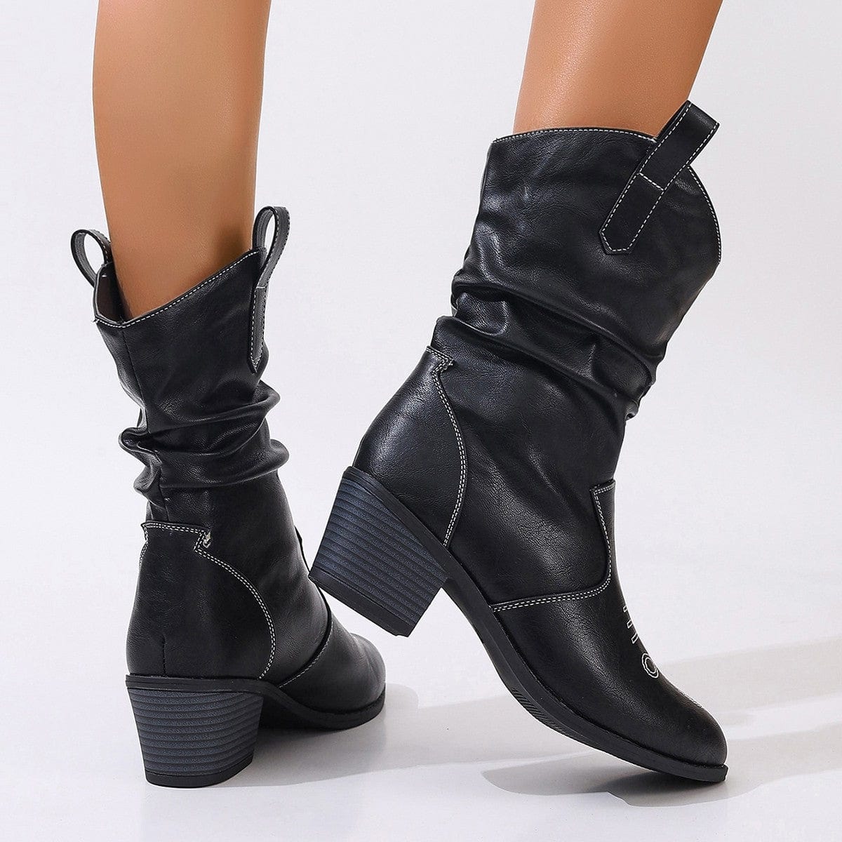 Élina – Santiags à tige plissée en cuir suédé