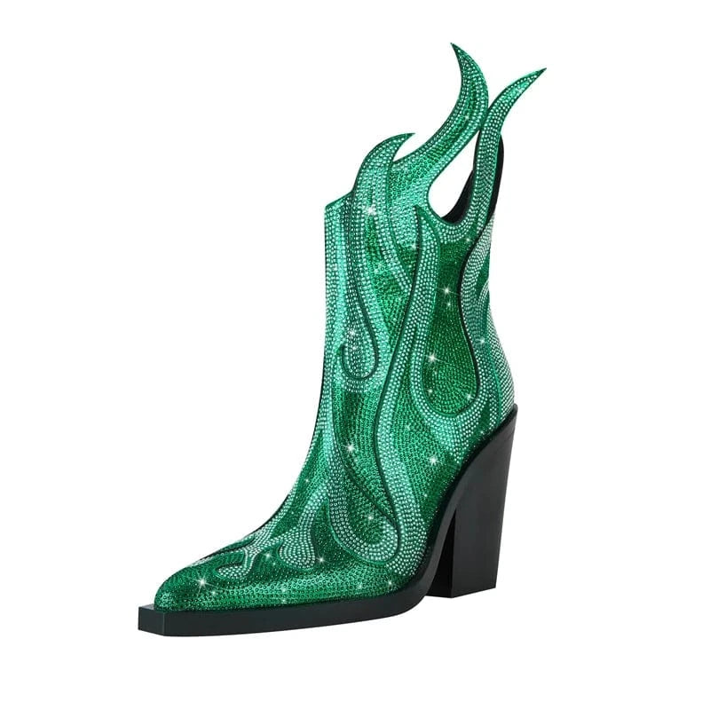 Élisa – Bottines en cuir ornées de strass flamme