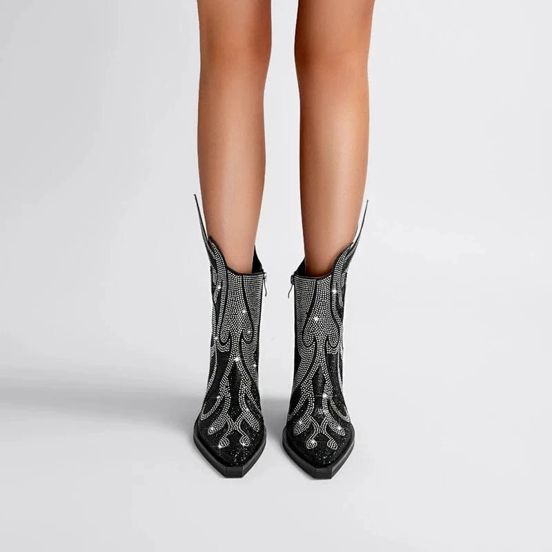 Élisa – Bottines en cuir ornées de strass flamme