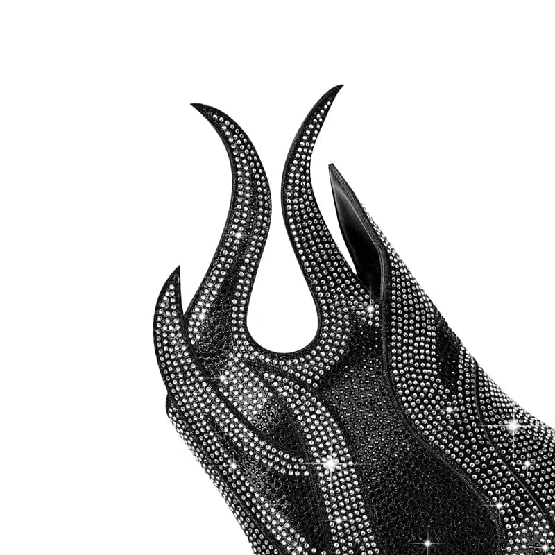 Élisa – Bottines en cuir ornées de strass flamme