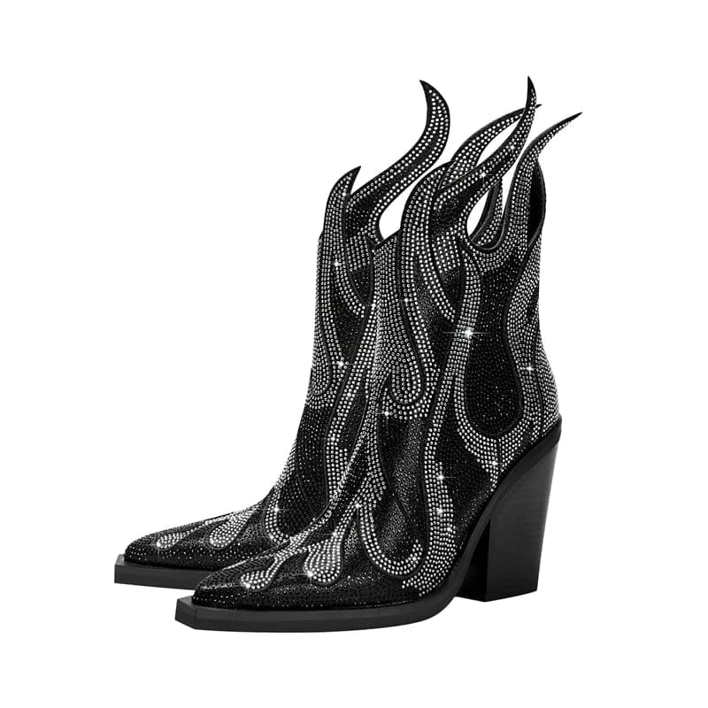Élisa – Bottines en cuir ornées de strass flamme