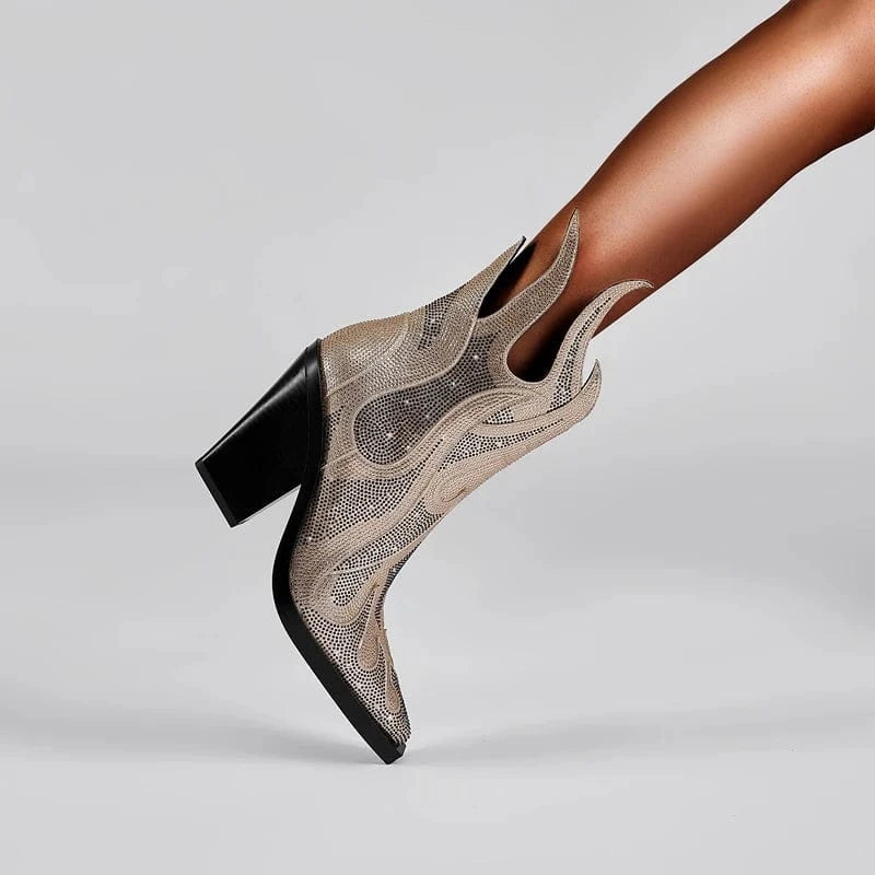 Élisa – Bottines en cuir ornées de strass flamme