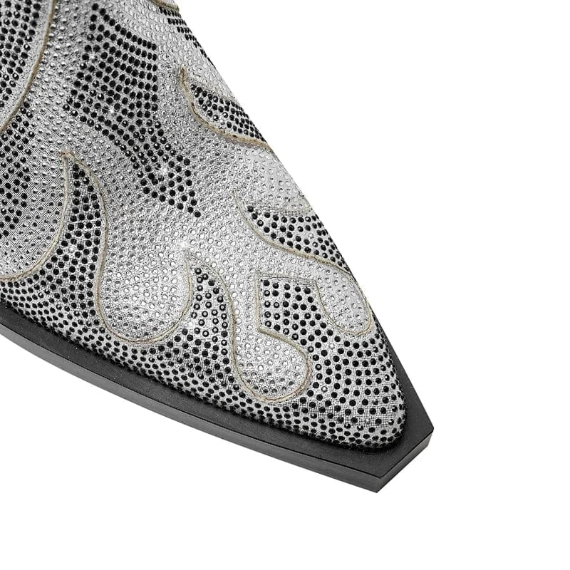 Élisa – Bottines en cuir ornées de strass flamme