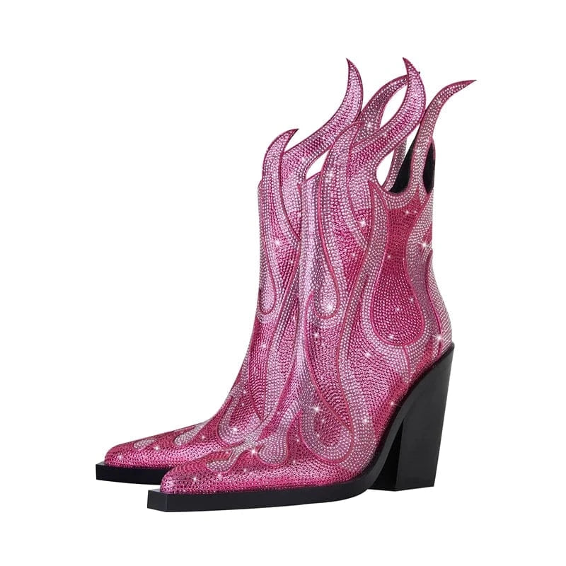 Élisa – Bottines en cuir ornées de strass flamme