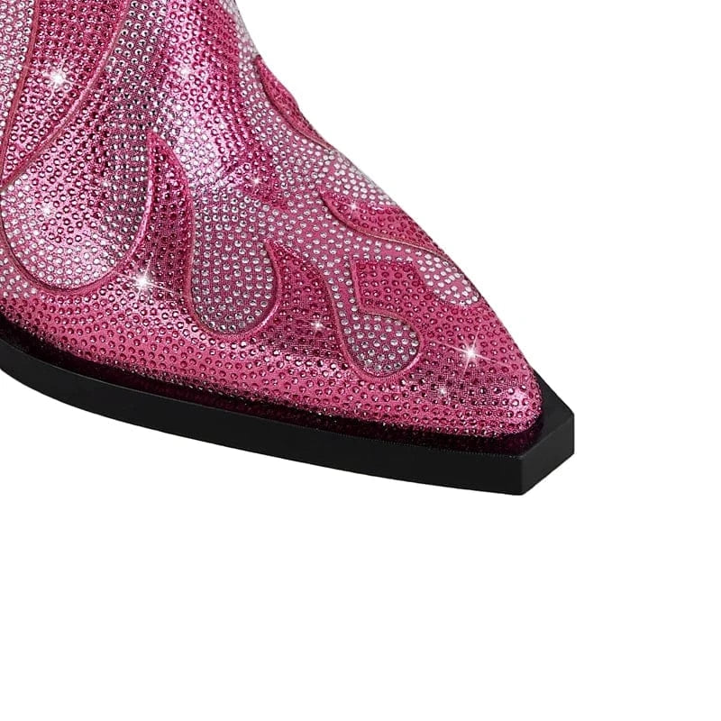Élisa – Bottines en cuir ornées de strass flamme