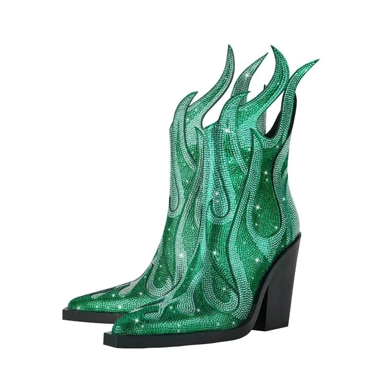 Élisa – Bottines en cuir ornées de strass flamme