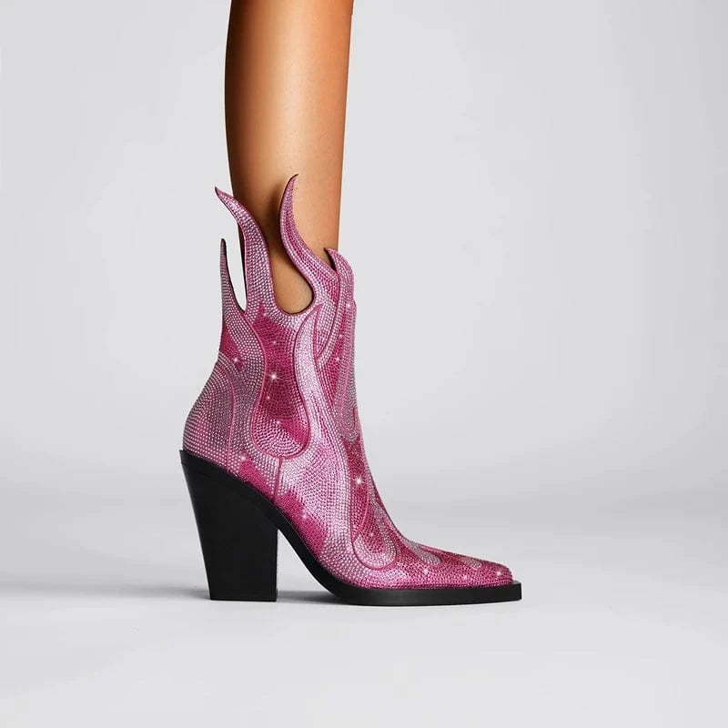 Élisa – Bottines en cuir ornées de strass flamme