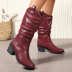 Élise – Santiags mi-hautes à tige plissée en cuir lisse