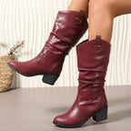 Élise – Santiags mi-hautes à tige plissée en cuir lisse