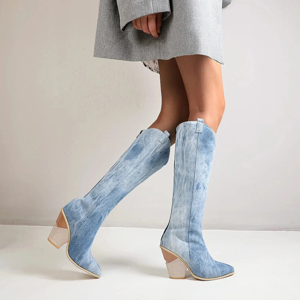 Élora – Santiags hautes en cuir irisé bicolore